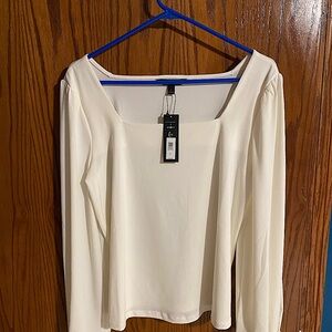 Brand New With Tags Banana Republic Square Neck Long Sleeve Blouse Size L White